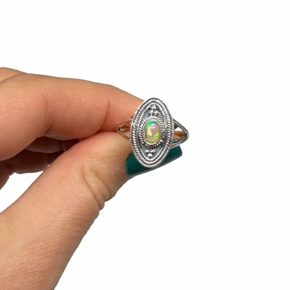 Ethiopian Fire Opal Ring Size 7 Solid 925 Sterling Silver